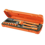 Facom 9-Piece Metric 3/8 in Standard Socket Set with Ratchet, 12 point, VDE/1000V