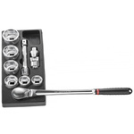 Facom 9-Piece Metric 3/4 in Standard Socket Set with Ratchet, 6 point
