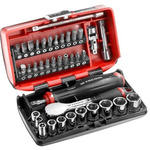 Facom 43-Piece Metric 1/4 in Standard Socket/Bit Set with Ratchet, 6 point; Hex Bit; Phillips Bit; Pozidriv Bit;