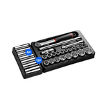 Facom 23-Piece 1/2 in Deep Socket/Standard Socket Set with Ratchet, 6 point; 12 point