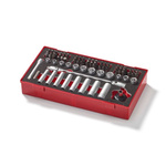 Teng Tools 87-Piece Imperial, Metric 1/4 in Deep Socket/Standard Socket/Bit Set with Ratchet, 6 point; Hex Bit;