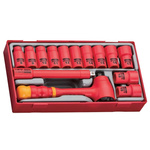 Teng Tools 14-Piece Metric 3/8 in Standard Socket Set with Ratchet, 6 point, VDE/1000V