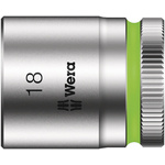 Wera 3/8 in Drive 18mm Standard Socket, 6 point, 30 mm Overall Length