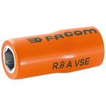 Facom 1/4 in Drive 8mm Insulated Standard Socket, 6 point, VDE/1000V, 22 mm Overall Length