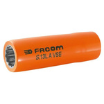 Facom 1/2 in Drive 18mm Insulated Deep Socket, 12 point, VDE/1000V, 77 mm Overall Length