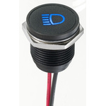APEM Blue Panel Mount Indicator, 12V dc, 16mm Mounting Hole Size, Lead Wires Termination, IP67