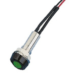 Oxley Green Panel Mount Indicator, 12V, 8mm Mounting Hole Size, Lead Wires Termination, IP68