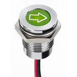 APEM Green Panel Mount Indicator, 12V dc, 14mm Mounting Hole Size, Lead Wires Termination, IP67