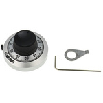 Bourns Potentiometer Knob, Dial Type, 46mm Knob Diameter, Black, Chrome, 6.35mm Shaft