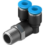 Festo Threaded-to-Tube Pneumatic Y Threaded-to-Tube Adapter, Push In 6 mm x Push In 6 mm x