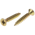 Pozidriv Countersunk Steel Wood Screw Yellow Passivated, Zinc Plated, 4.5mm Thread, 30mm Length