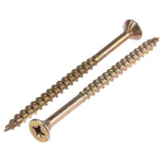 Pozisquare Countersunk Steel Wood Screw Yellow Passivated, Zinc Plated, 5mm Thread, 80mm Length