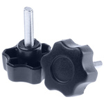RS PRO Black Multiple Lobes Clamping Knob, M5, Threaded Stud