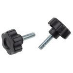 RS PRO Black Multiple Lobes Clamping Knob, M6, Threaded Stud