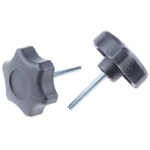 RS PRO Black Multiple Lobes Clamping Knob, M6, Threaded Stud