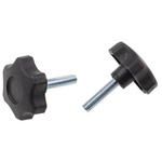 RS PRO Black Multiple Lobes Clamping Knob, M10, Threaded Stud