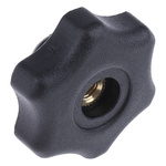 RS PRO Black Multiple Lobes Clamping Knob, M6, Threaded Through Hole