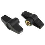 RS PRO Black Wing Clamping Knob, M8, Threaded Hole