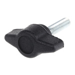 RS PRO Black Wing Clamping Knob, M5, Threaded Stud