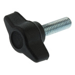 RS PRO Black Wing Clamping Knob, M6, Threaded Stud