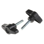 RS PRO Black Wing Clamping Knob, M6, Threaded Stud