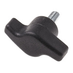 RS PRO Black Wing Clamping Knob, M6, Threaded Stud