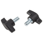 RS PRO Black Wing Clamping Knob, M8, Threaded Stud