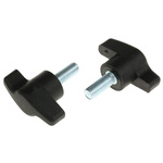 RS PRO Black Wing Clamping Knob, M8, Threaded Stud