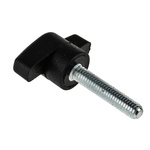 RS PRO Black Wing Clamping Knob, M6, Threaded Stud