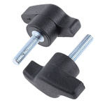 RS PRO Black Wing Clamping Knob, M5, Threaded Stud