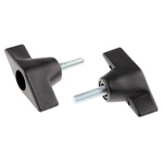 RS PRO Black Wing Clamping Knob, M6, Threaded Stud