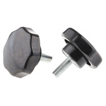 RS PRO Black Multiple Lobes Clamping Knob, M8, Threaded Stud