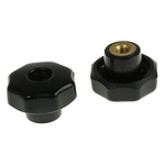 RS PRO Black Multiple Lobes Clamping Knob, M6, Threaded Through Hole