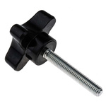 RS PRO Black 4-Arm Clamping Knob, M6, Threaded Stud