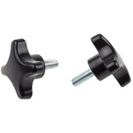 RS PRO Black 4-Arm Clamping Knob, M8, Threaded Stud