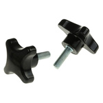 RS PRO Black 4-Arm Clamping Knob, M8, Threaded Stud