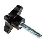 RS PRO Black 4-Arm Clamping Knob, M8, Threaded Stud