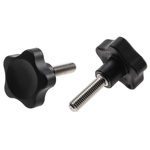 Elesa 166383 Black Multiple Lobes Clamping Knob, M8, Threaded Stud