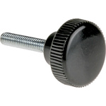 RS PRO Black Knurled Clamping Knob, M4, Threaded Stud