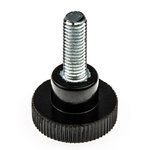 RS PRO Black Knurled Clamping Knob, M5, Threaded Stud