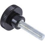 RS PRO Black Knurled Clamping Knob, M5, Threaded Stud