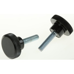 RS PRO Black Knurled Clamping Knob, M5, Threaded Stud