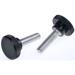 RS PRO Black Knurled Clamping Knob, M8, Threaded Stud