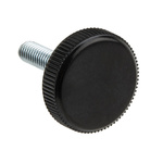 RS PRO Black Knurled Clamping Knob, M6, Threaded Stud