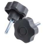 RS PRO Black Multiple Lobes Clamping Knob, M6, Threaded Stud