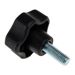 RS PRO Black Multiple Lobes Clamping Knob, M8, Threaded Stud