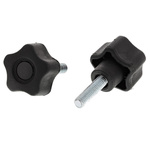 RS PRO Black Multiple Lobes Clamping Knob, M6, Threaded Stud