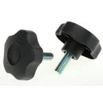 RS PRO Black Multiple Lobes Clamping Knob, M10, Threaded Stud