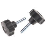 RS PRO Black Multiple Lobes Clamping Knob, M8, Threaded Stud