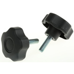 RS PRO Black Multiple Lobes Clamping Knob, M8, Threaded Stud